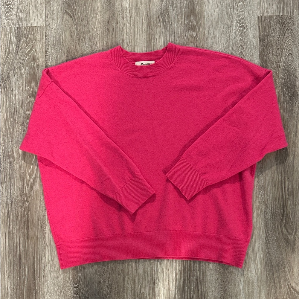Madewell 100% Cashmere Crew Neck Sweater in Bright Pink